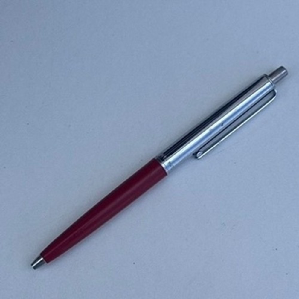 Vintage Papermate Ballpoint Pen Two Tone Silver Red Click Double Heart Clip